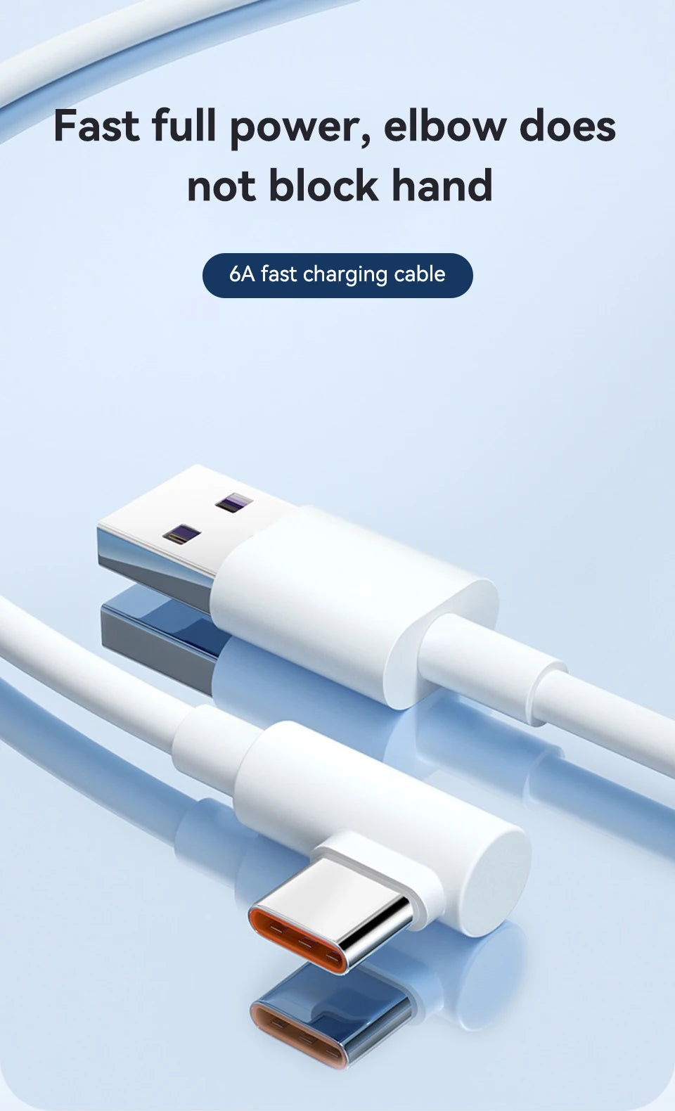 120W 6A Fast USB-A to USB-C Charging Cable — Elbow Gaming Quick Charge for 14/13/12/11 Pro/Ultra/Lite & Note 12 Phones