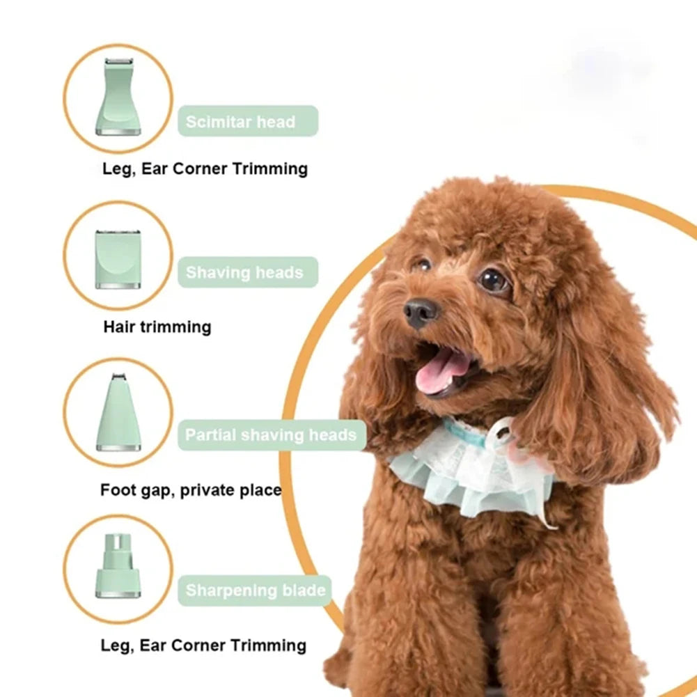 4-in-1 Waterproof Rechargeable Pet Grooming Kit — Cordless Dog & Cat Clippers with Nail Grinder & Detail Trimmer