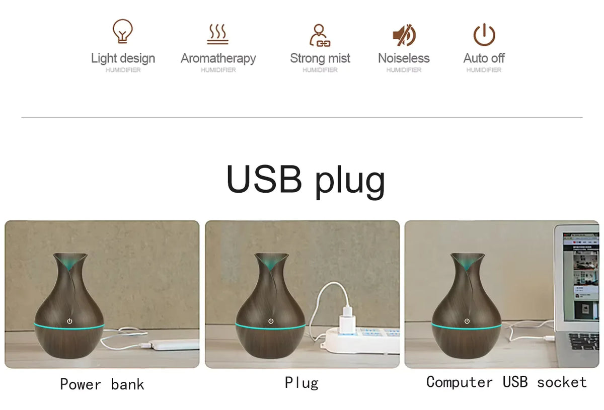 200ml USB Air Humidifier & Essential Oil Diffuser - Portable Ultrasonic Mist Maker with Colorful LED for Home, Office & Car