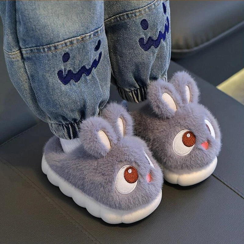 Kids Winter Plush Rabbit Slippers – Faux Fur Warm Anti-Slip Indoor Shoes for Boys & Girls