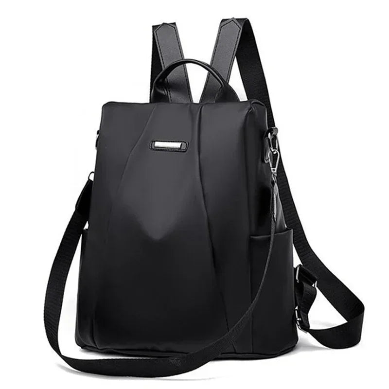 Lightweight Waterproof Nylon Women's Backpack - Large Capacity, Detachable Shoulder Strap, Solid Color Multi-Functional Bag