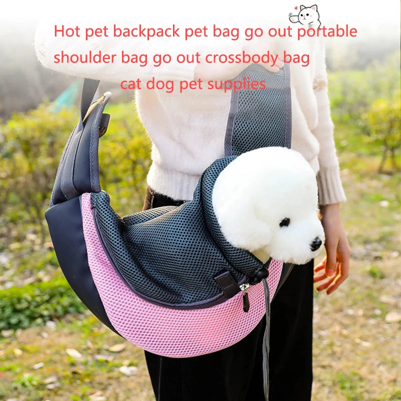 Portable Nylon Pet Carrier Sling – Hands-Free Shoulder Crossbody Bag for Small Dogs & Cats