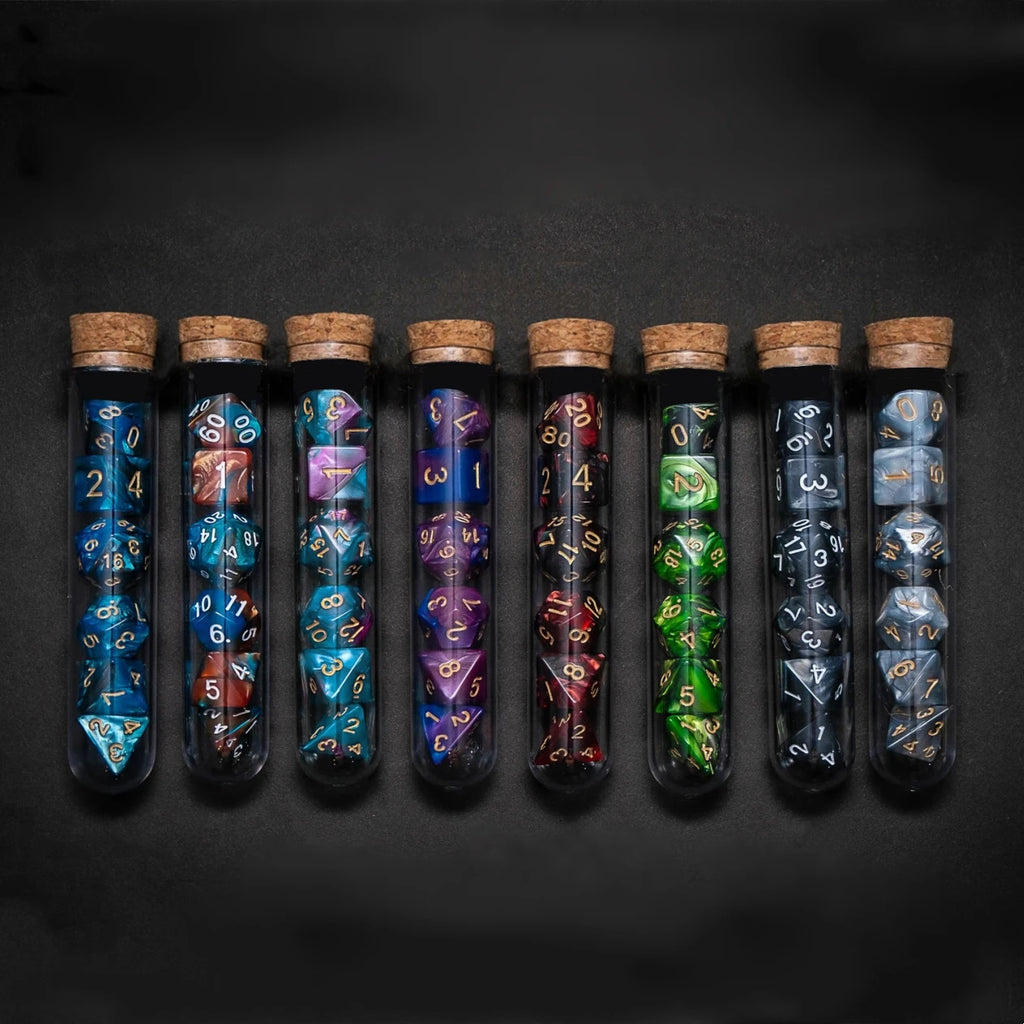 Transparent 7-Piece Polyhedral RPG Dice Set – D&D & Call of Cthulhu Tabletop Dice, Potion Flask Style