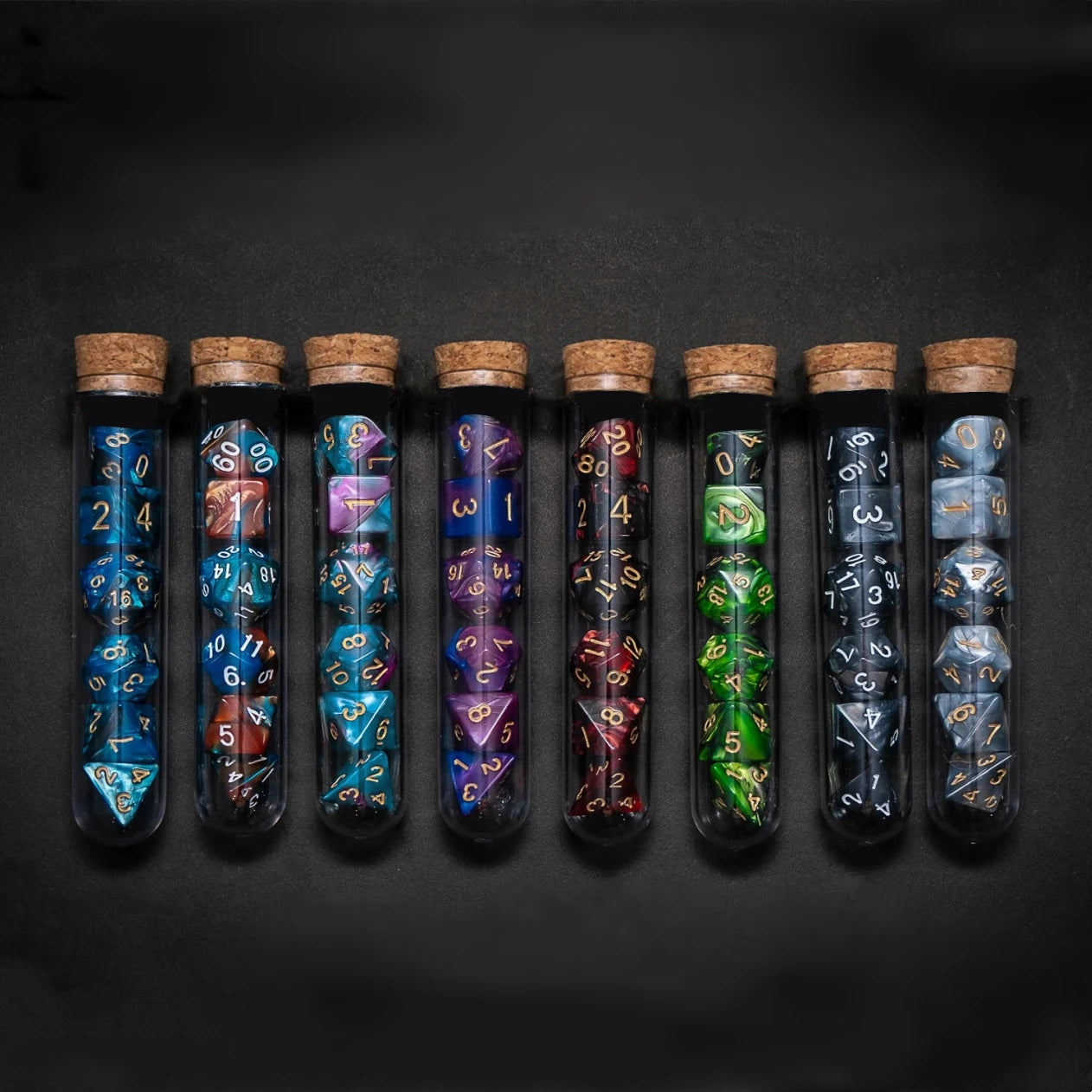 Transparent 7-Piece Polyhedral RPG Dice Set – D&D & Call of Cthulhu Tabletop Dice, Potion Flask Style