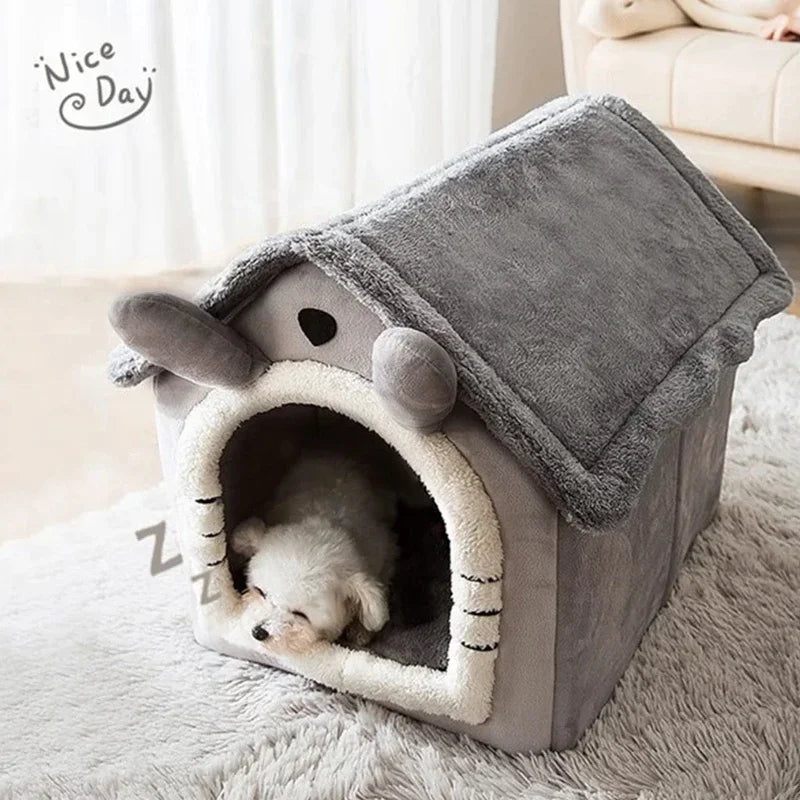 Foldable Pet House with Removable Mattress — Small / Medium / Large Cozy Dog & Cat Bed Winter Kennel