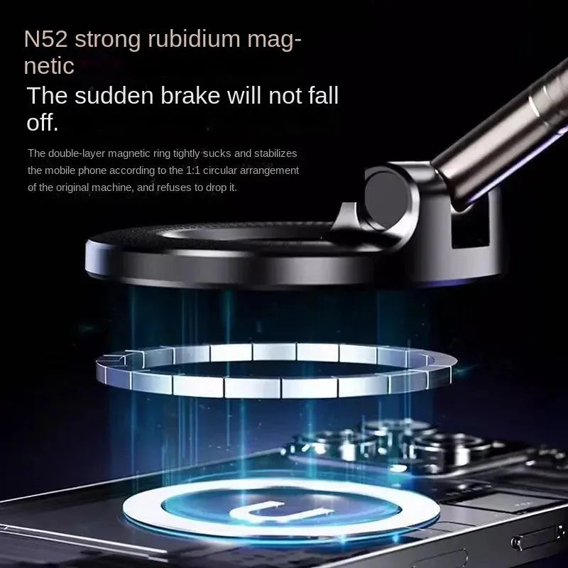 Magnetic Phone Holder with Strong Vacuum Suction — 360° Foldable Mount for Car, Desk & Bathroom — Universal for iPhone & Android