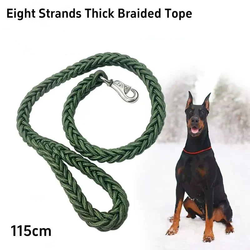 Large Nylon Braided Dog Leash 115cm (45.3in) Thick 2.0cm Rope Lead for Bulldog Rottweiler Hound