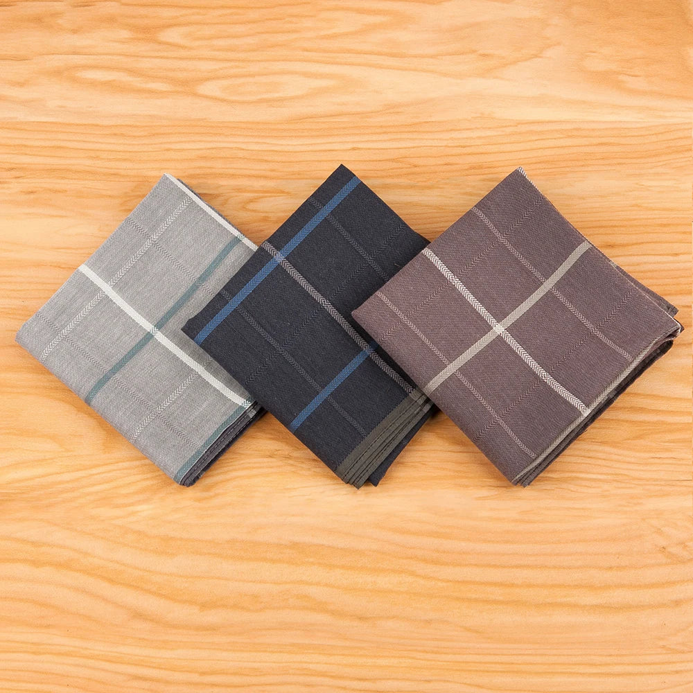 Men's Check Pocket Handkerchiefs 3-Pack Thin Cotton Pocket Squares 16.9 in (43 cm)