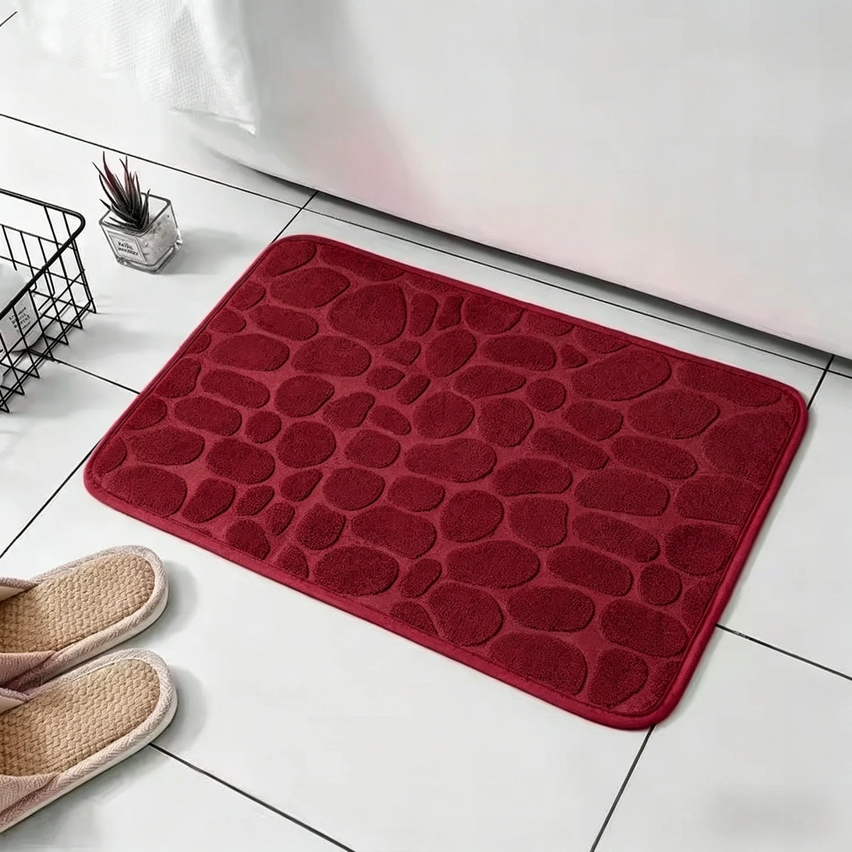 3D Cobblestone Embossed Bathroom Mat - Quick-Dry Non-Slip Absorbent Washable Door Rug