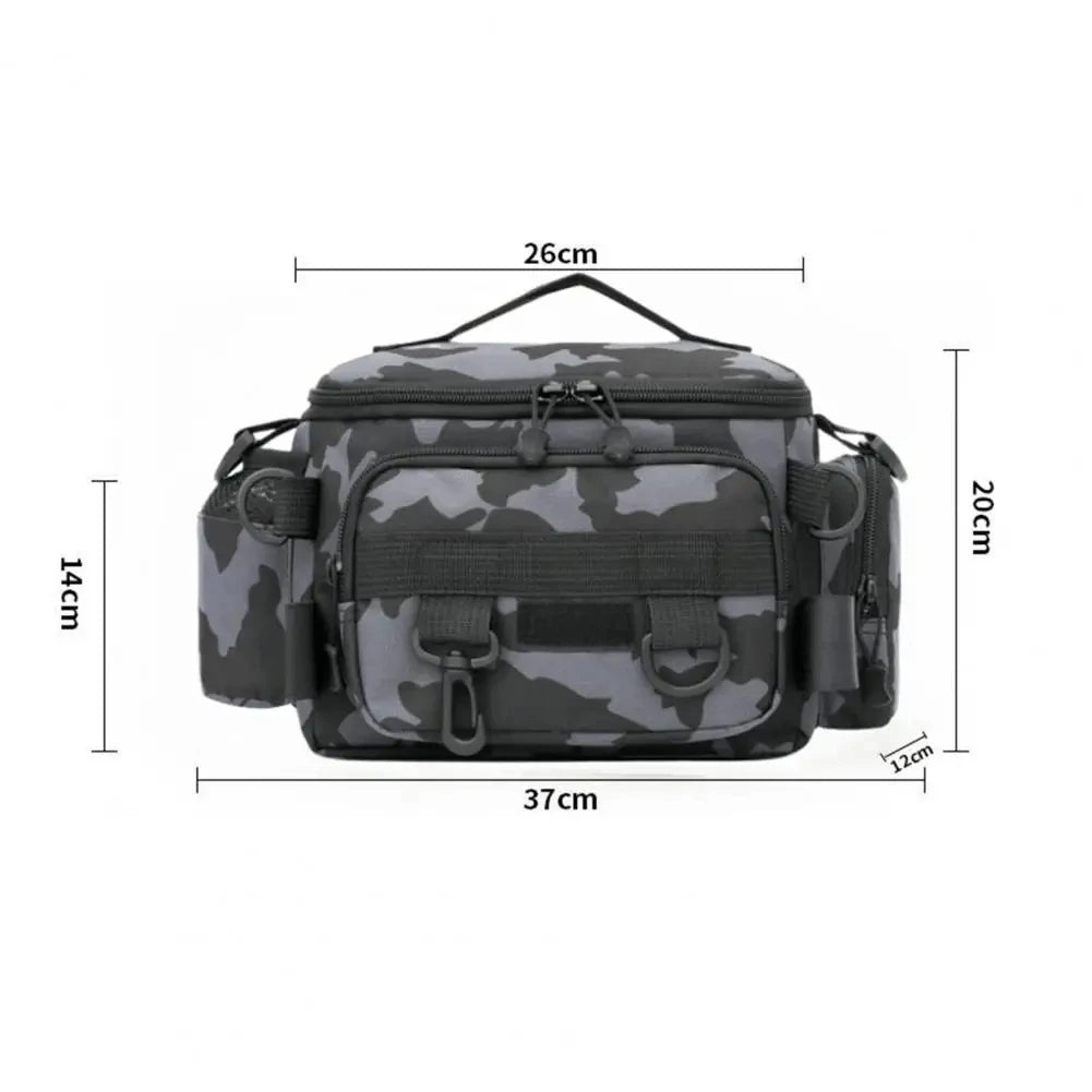 Waterproof Oxford Fishing Tackle Bag - Shoulder Crossbody Rod Holder with Multi-Pocket Storage