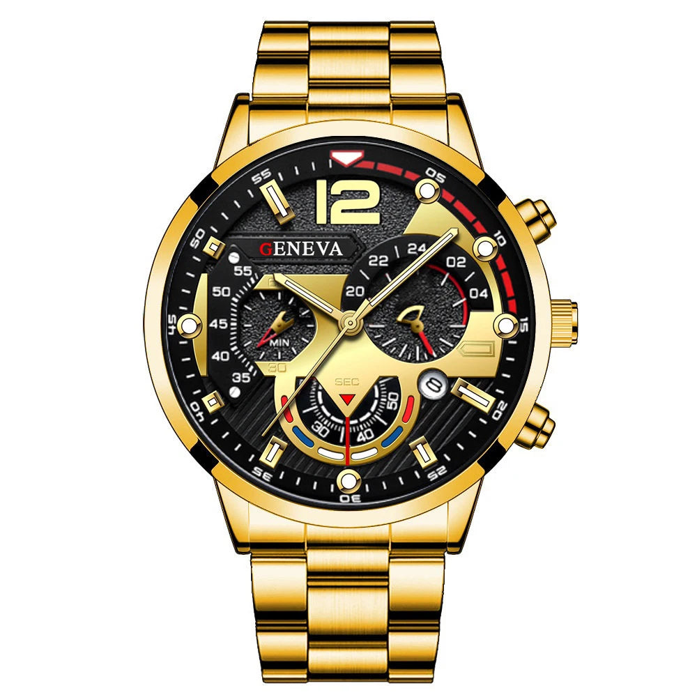 Men's Stainless Steel Analog Quartz Watch with Calendar - 42mm Case, Folding Clasp