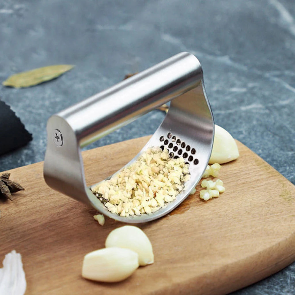 Manual Stainless Steel Garlic Press - Ginger Crusher & Mincer for Kitchen