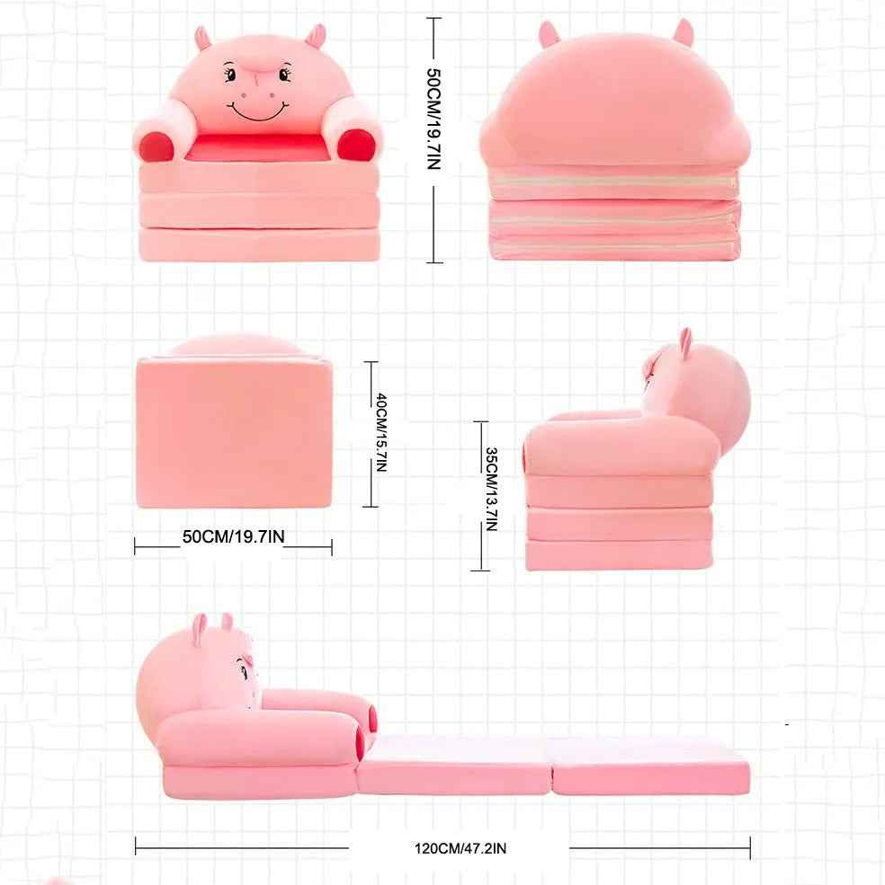 Plush Foldable Kids 2-in-1 Sofa Bed – Cartoon Flip-Open Armchair & Nap Lounger