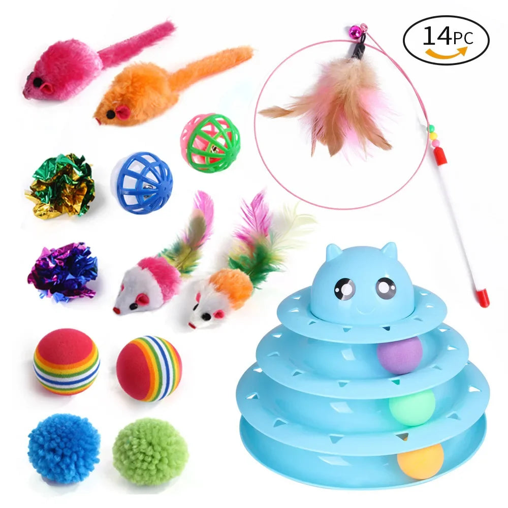 Interactive 11-Piece Cat Toy Variety Set — Feather Wands, Sisal Mice, Bell Balls & Plush Toys