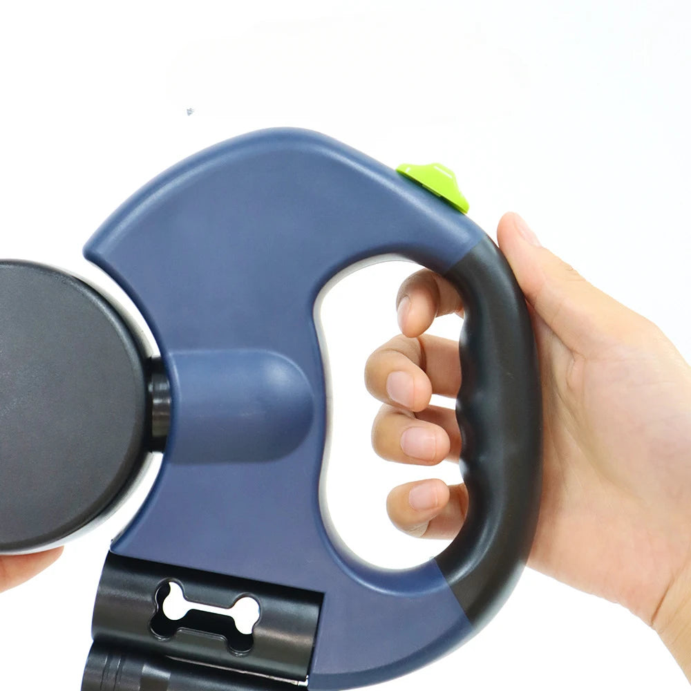 Retractable Dual Dog Leash with LED Flashlight - 10 ft (3.05 m) Extendable Two-Lead Leash