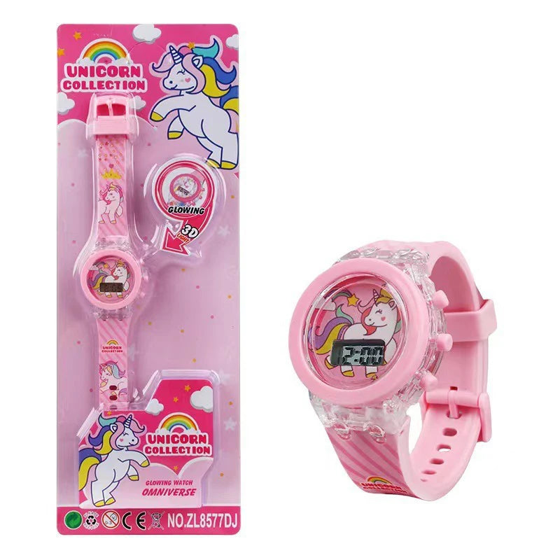 Kids LED Light-Up Digital Watch – 36mm Case, Cartoon Characters, 3BAR Water Resistant, Soft Rubber Strap