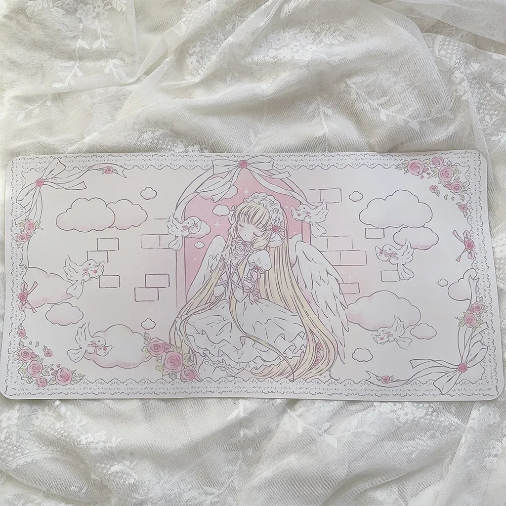 Cute Girl Mouse Pad Waterproof Anti-Slip Desk & Keyboard Mat for Office, Study, Dormitory and Dining Table