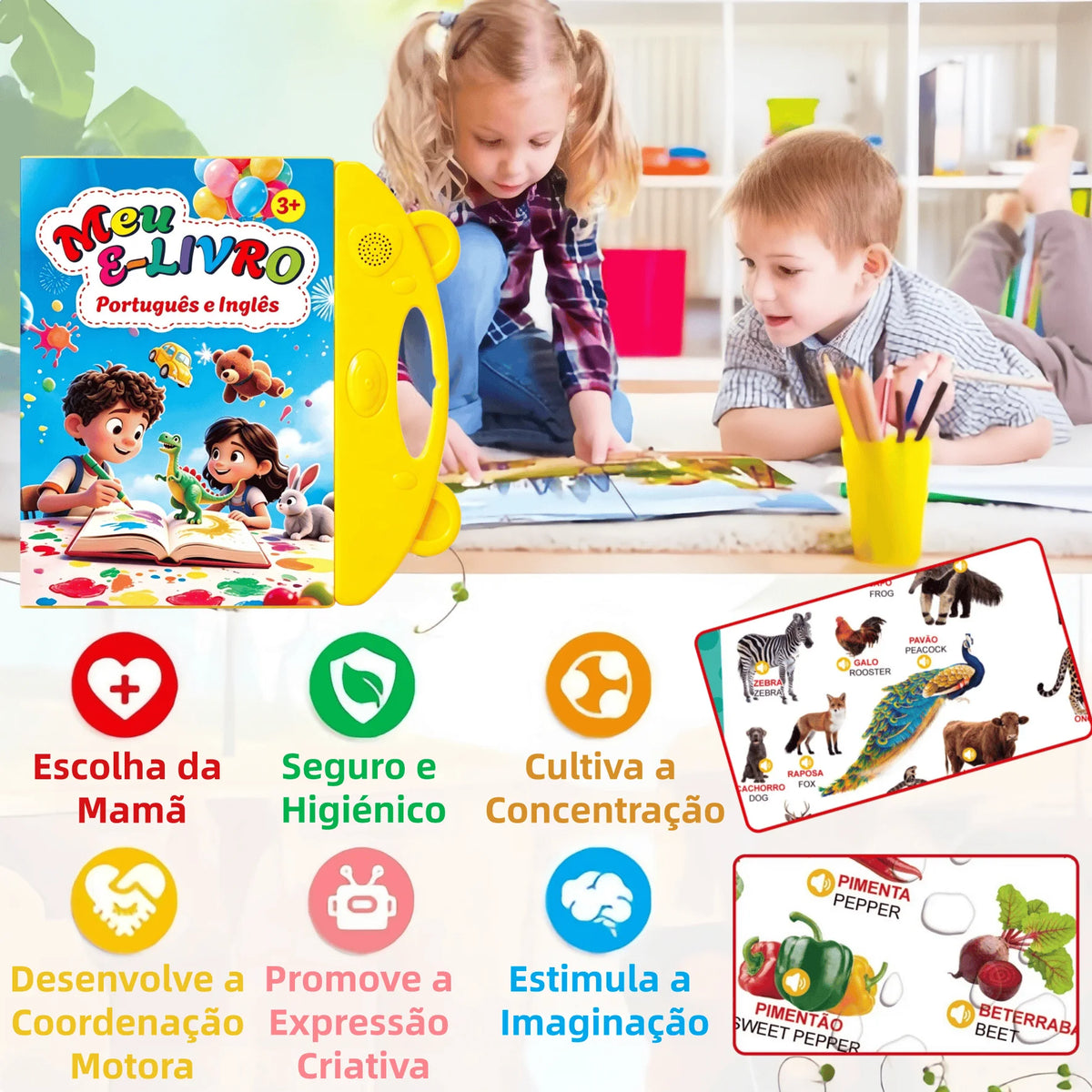 Interactive Bilingual Sound Book for Kids - English & Portuguese Touch-Activated Learning