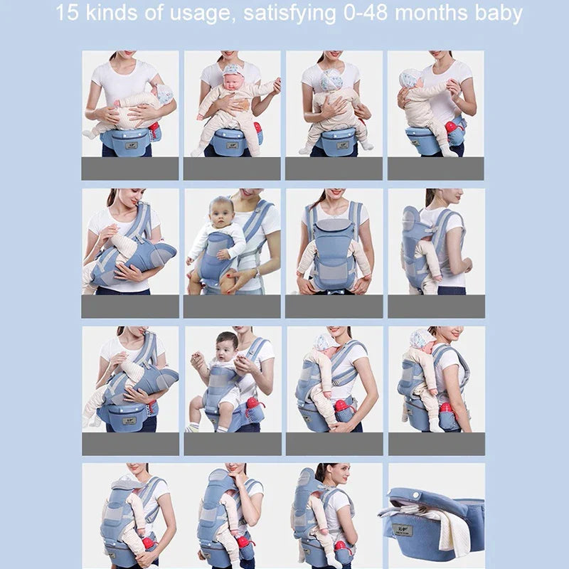 Ergonomic Newborn & Infant Hipseat Baby Carrier Sling — Front & Back Facing Travel Kangaroo Wrap