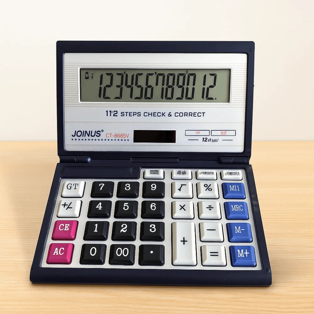 Foldable 12-Digit Solar Calculator Portable Large Screen Financial Office Calculator