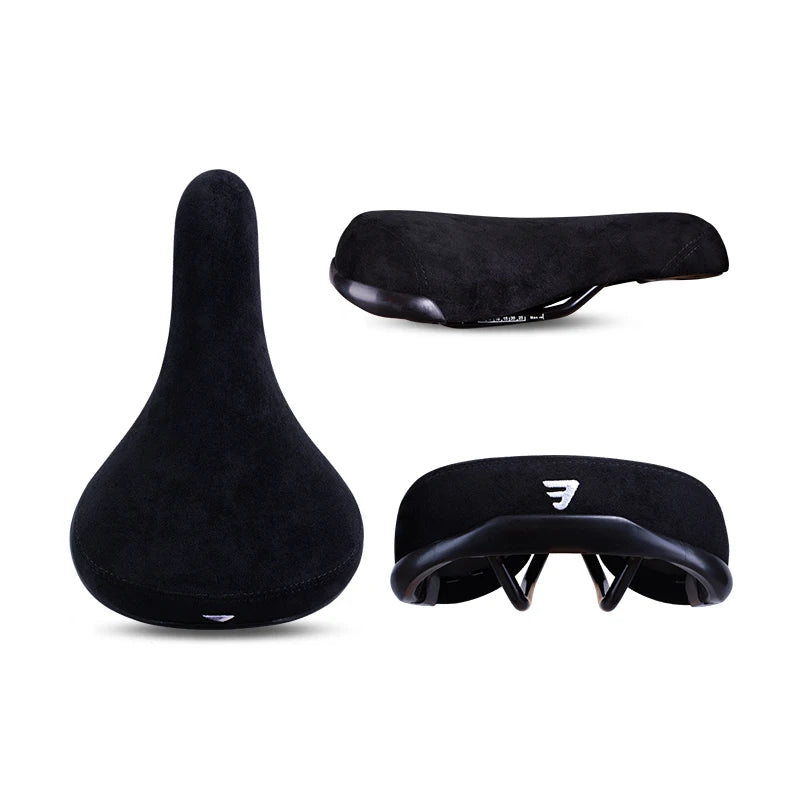 Wheelie Bicycle Saddle Black - Flannelette BMX and Mountain Bike Seat with Embroidered Logo, 8mm Rails, Unisex