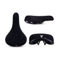 Wheelie Bicycle Saddle Black - Flannelette BMX and Mountain Bike Seat with Embroidered Logo, 8mm Rails, Unisex