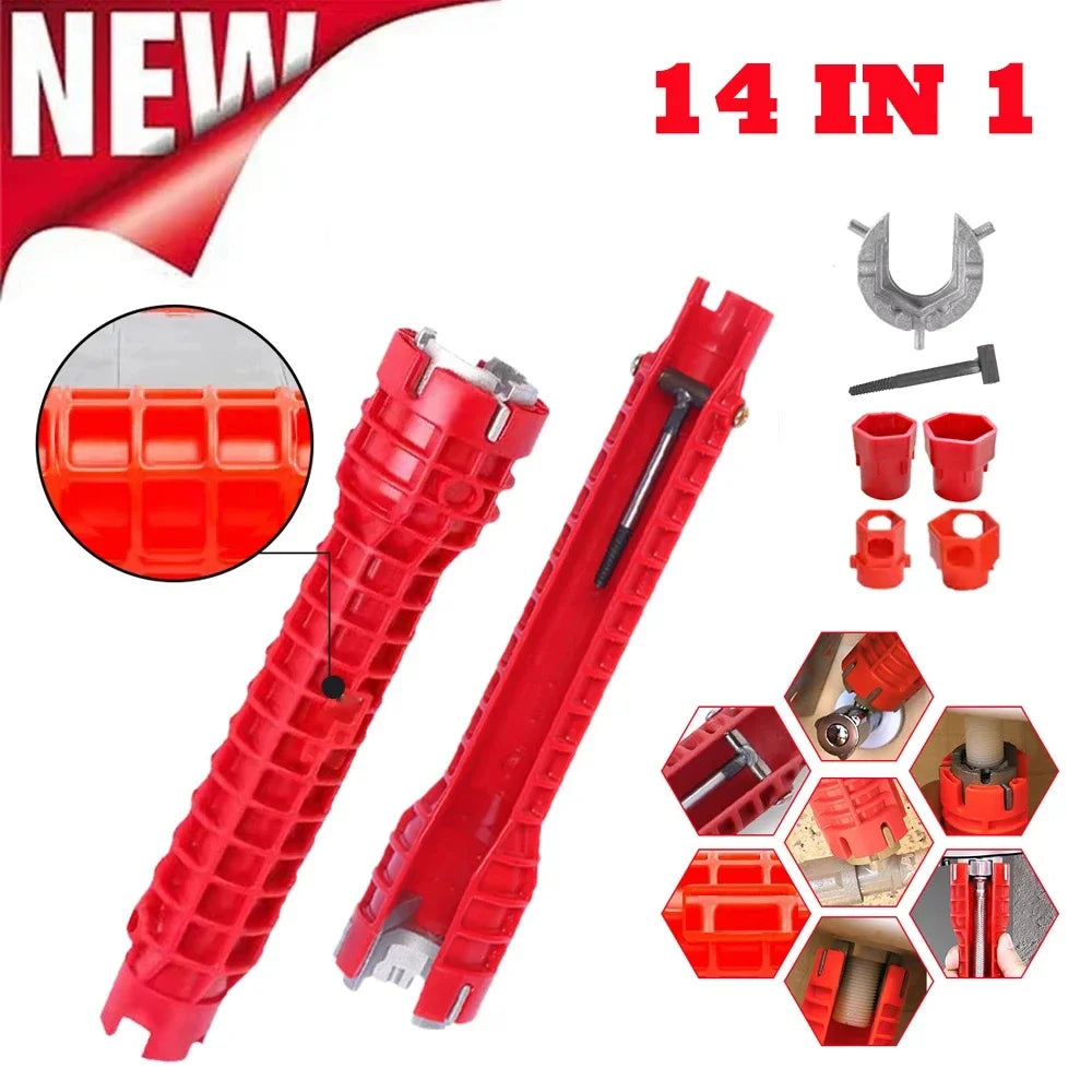 14-in-1 Faucet Wrench Set, Double-Head Sink Spanner & Ratchet Tool for Faucet and Strainer Plumbing Repair