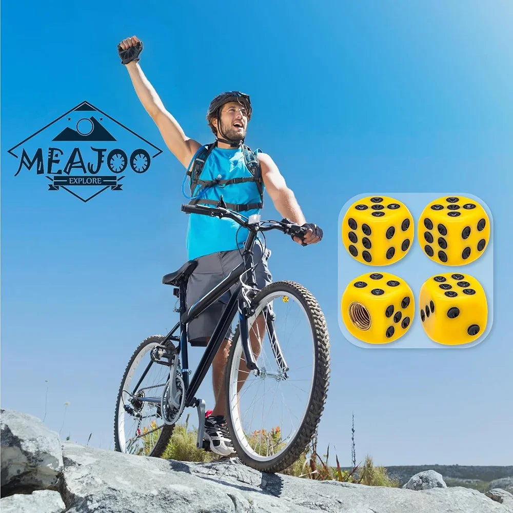 4-Pack Dice Tire Valve Stem Caps – Waterproof Universal Valve Covers for Car Truck Motorcycle Bike, 16 x 16 mm (0.63 x 0.63 in) with 8 mm Thread