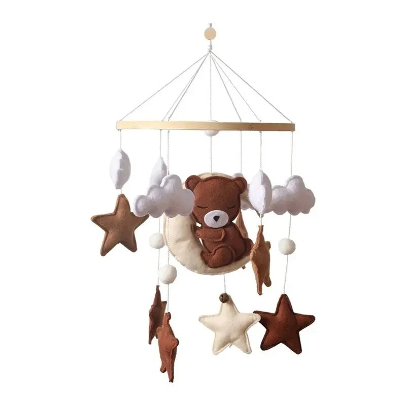 Wooden Crochet Crib Mobile with Felt Rattles – Hanging Bed Bell Toy for Newborns & Infants 0-12 Months