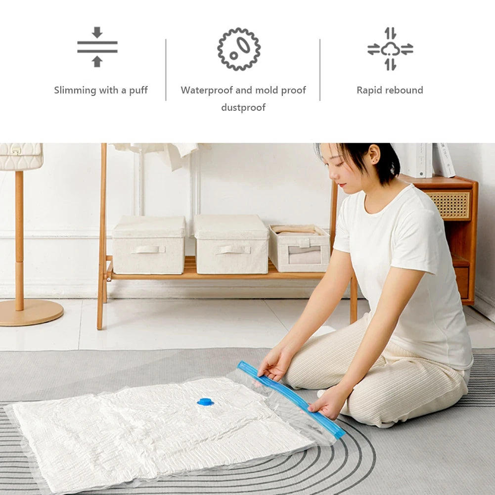 4-Pack Reusable Vacuum Storage Bags for Clothes, Clear Large Space-Saving Compression Bags for Travel & Home