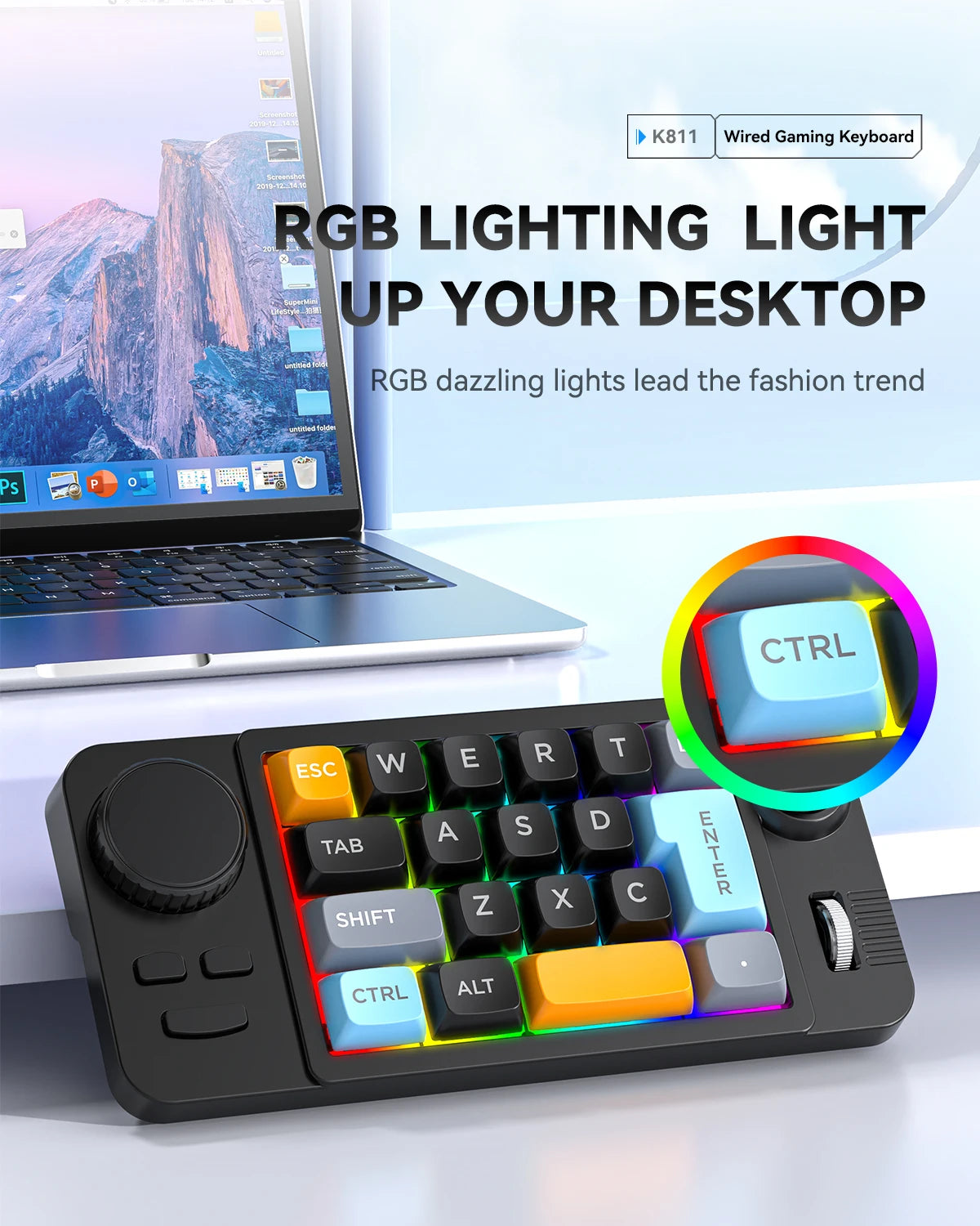 Hot-Swap Wired Mechanical 19-Key Programmable Keypad with RGB Backlight & Rotary Volume Knob for PC Laptop
