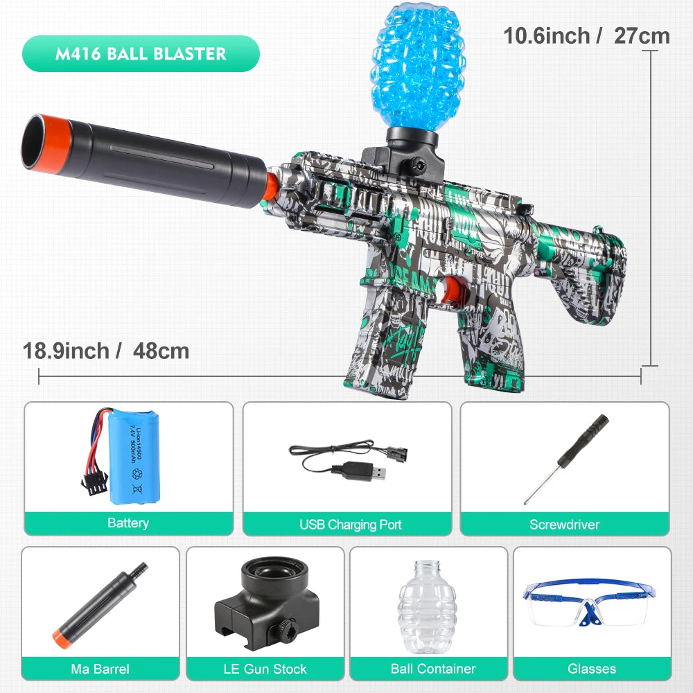 Rechargeable Electric Ball Blaster Toy Gun – High-Speed Metallic Finish, Outdoor Game Party Gift (Bullets Excluded) Ages 6+