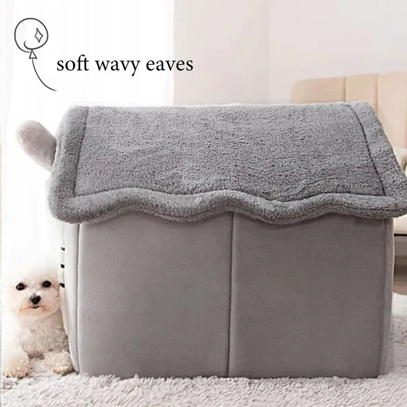 Foldable Pet House with Removable Mattress — Small / Medium / Large Cozy Dog & Cat Bed Winter Kennel