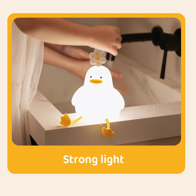 Cute Duck LED Night Light USB Rechargeable Silicone Touch Lamp for Kids Bedside Adjustable Brightness Birthday Gift