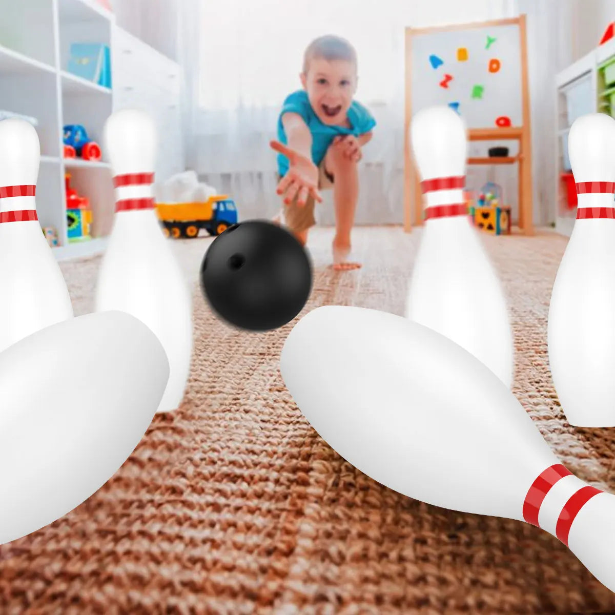 Kids 10-Pin Bowling Set with 2 Balls — Plastic Indoor & Outdoor Family Game, 16cm (6.3in) Pins, 7cm (2.8in) Balls