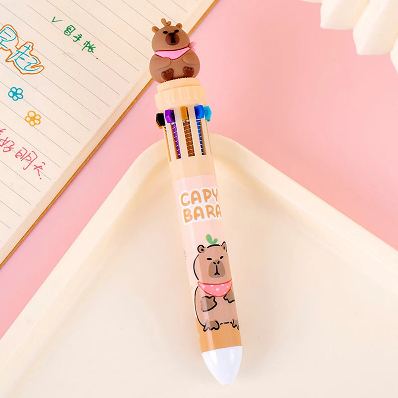 10-Color 0.5mm Gel Ink Pens Capybara Kawaii Multi-Color for School & Office