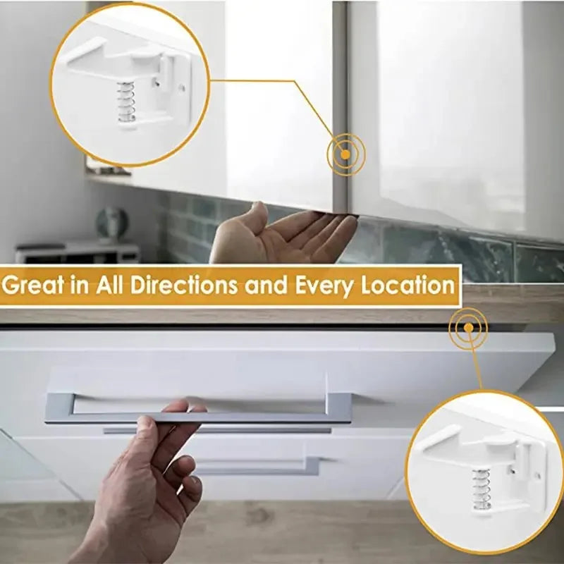 10-Pack Invisible Baby Cabinet Locks – No-Drill Adhesive Child Safety Locks for Drawers & Cabinets, White