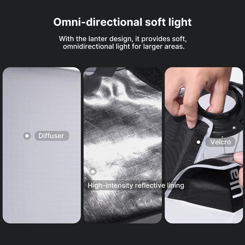 30cm (12-inch) Mini Bowens Mount Lantern Softbox — Foldable Omni-Directional Soft Light Diffuser for COB LED Video Lights