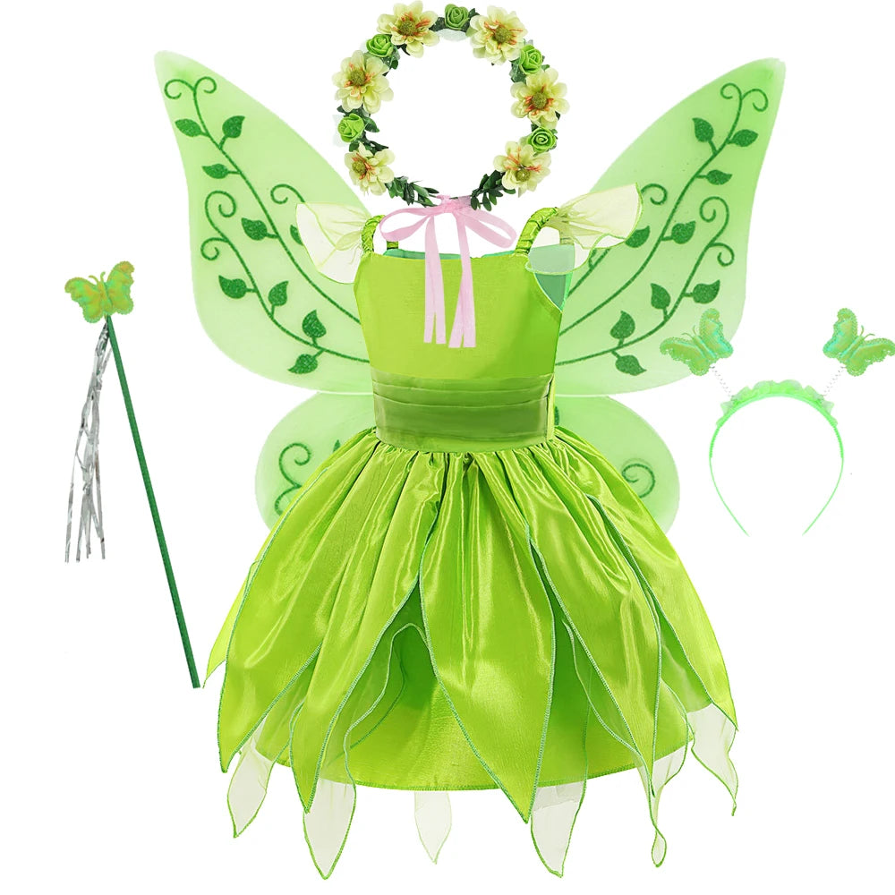 Girls Fairy Princess Costume Dress - Green Tulle Ball Gown for Ages 4-6 | Halloween Cosplay Party