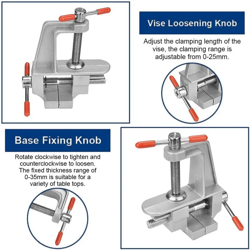 Aluminum Mini Bench Vise Clamp – 360° Rotating Jewelry & Hobby Clamp-On Table Vice, Portable