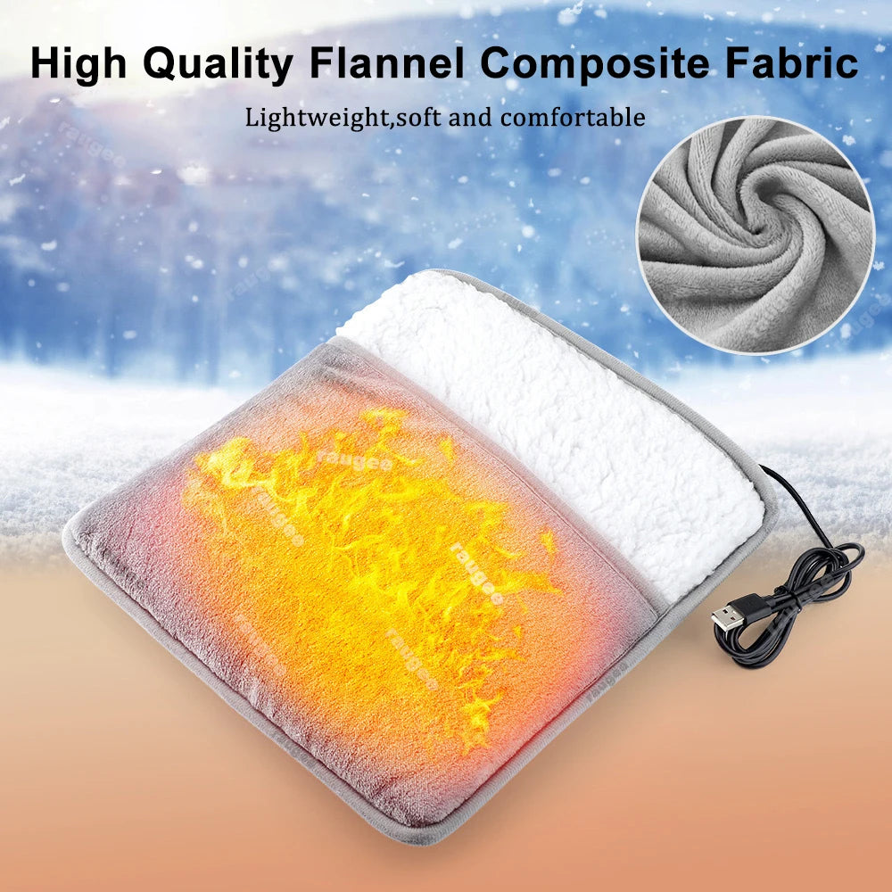 USB Electric Foot Warmer Pad - Soft Flannel Washable Heating Mat, Constant Temperature for Home & Office