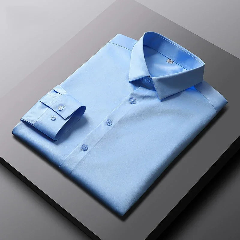 Men's Business Casual Long Sleeve Wrinkle-Resistant Polyester Dress Shirt – Smart Casual, All-Season