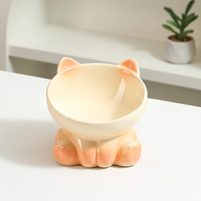 Gradient Ceramic Cat Bowl — Tall Slanted Feeding & Water Dish, 13 x 10.8 cm (5.1 x 4.3 in)
