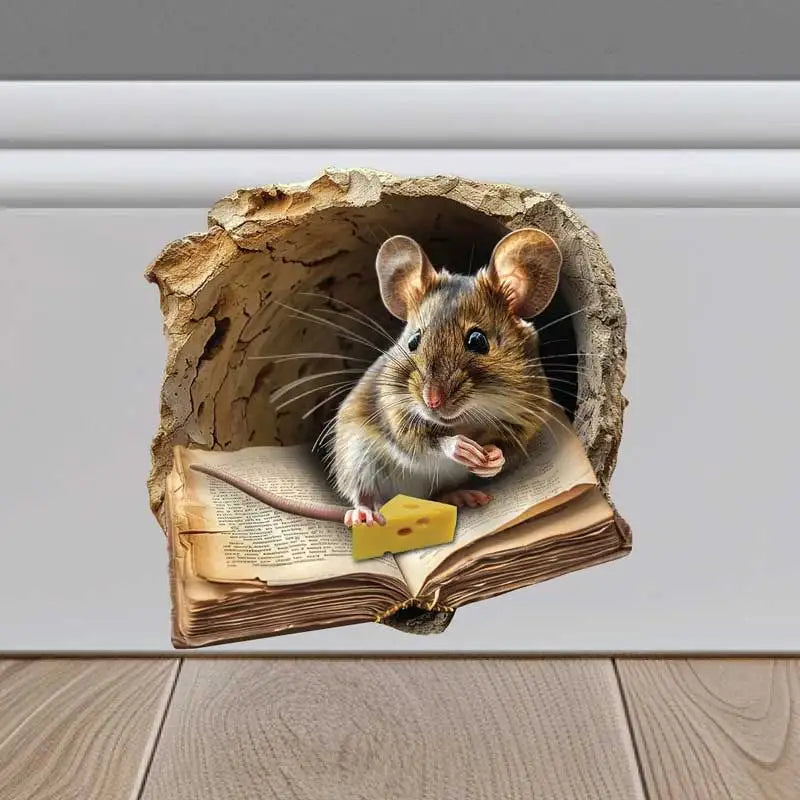 Cute Mouse Hole Wall Decal - Removable Cartoon Mouse Sticker for Living Room & Bedroom Home Decor