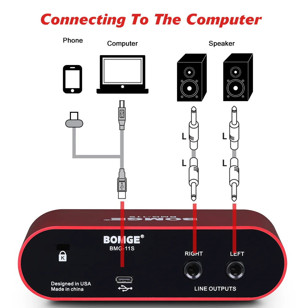USB Audio Interface 24-bit/192kHz – Professional Sound Card with Headphone Monitor Amplifier for Live Recording