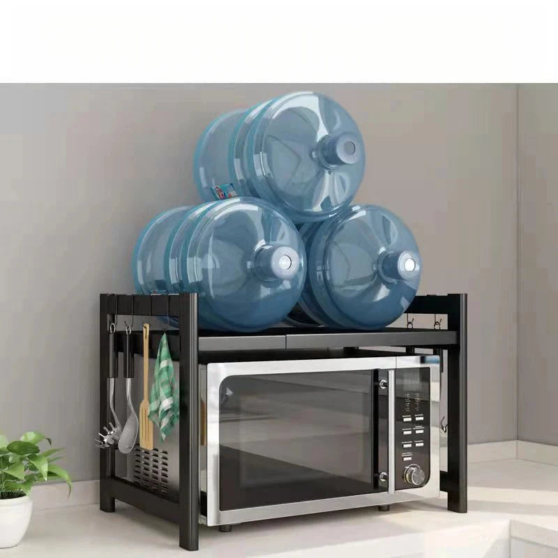 Adjustable Over-Microwave Shelf - Free-Standing Metal Kitchen Storage Rack & Detachable Spice Organizer