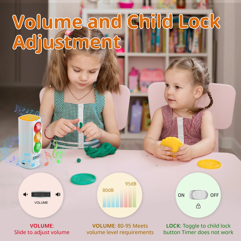 Traffic Light Visual Timer USB-C Rechargeable Digital Countdown with Audio & LCD Display for Kids Classroom Home Kitchen