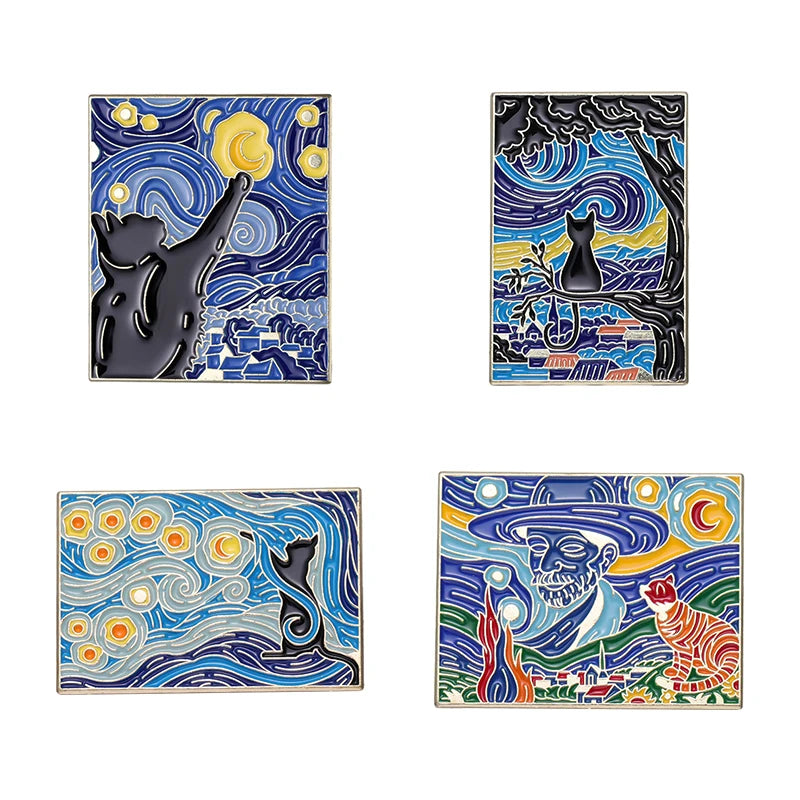 3–5 Piece Enamel Pin Set – Tarot Cards, Night Sky & Black Cat Lapel Pins | Punk Gothic Brooches Gift