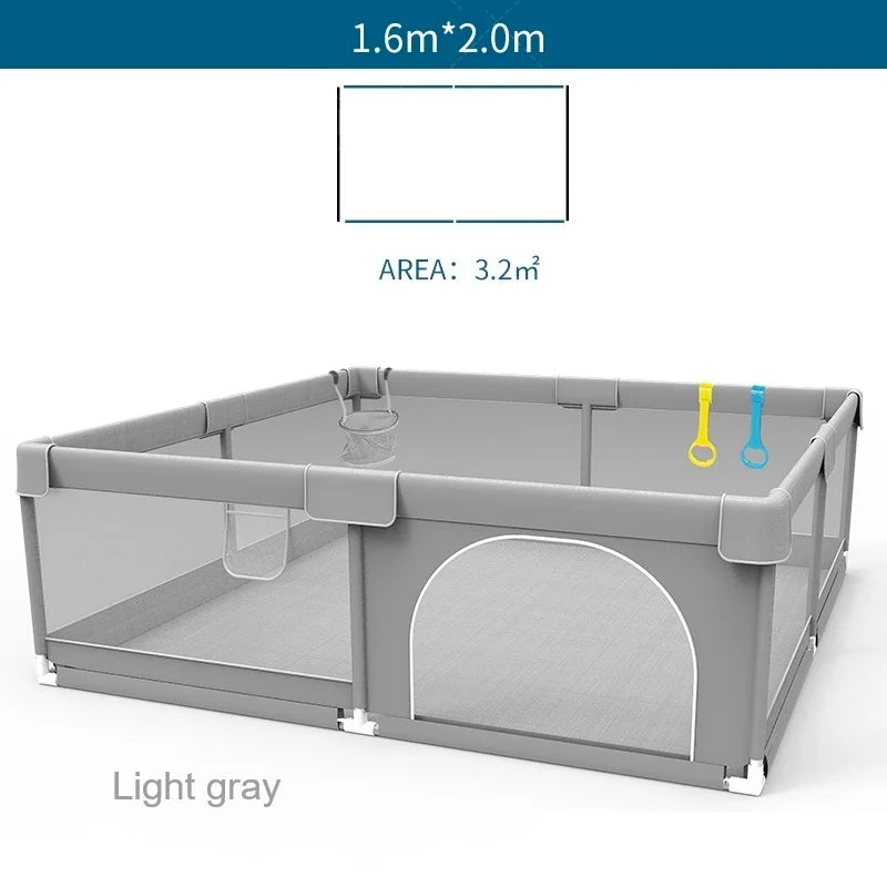 Light Gray Baby Playpen with Pull Ring - Play Yard & Ball Pit Safety Fence for Toddlers
