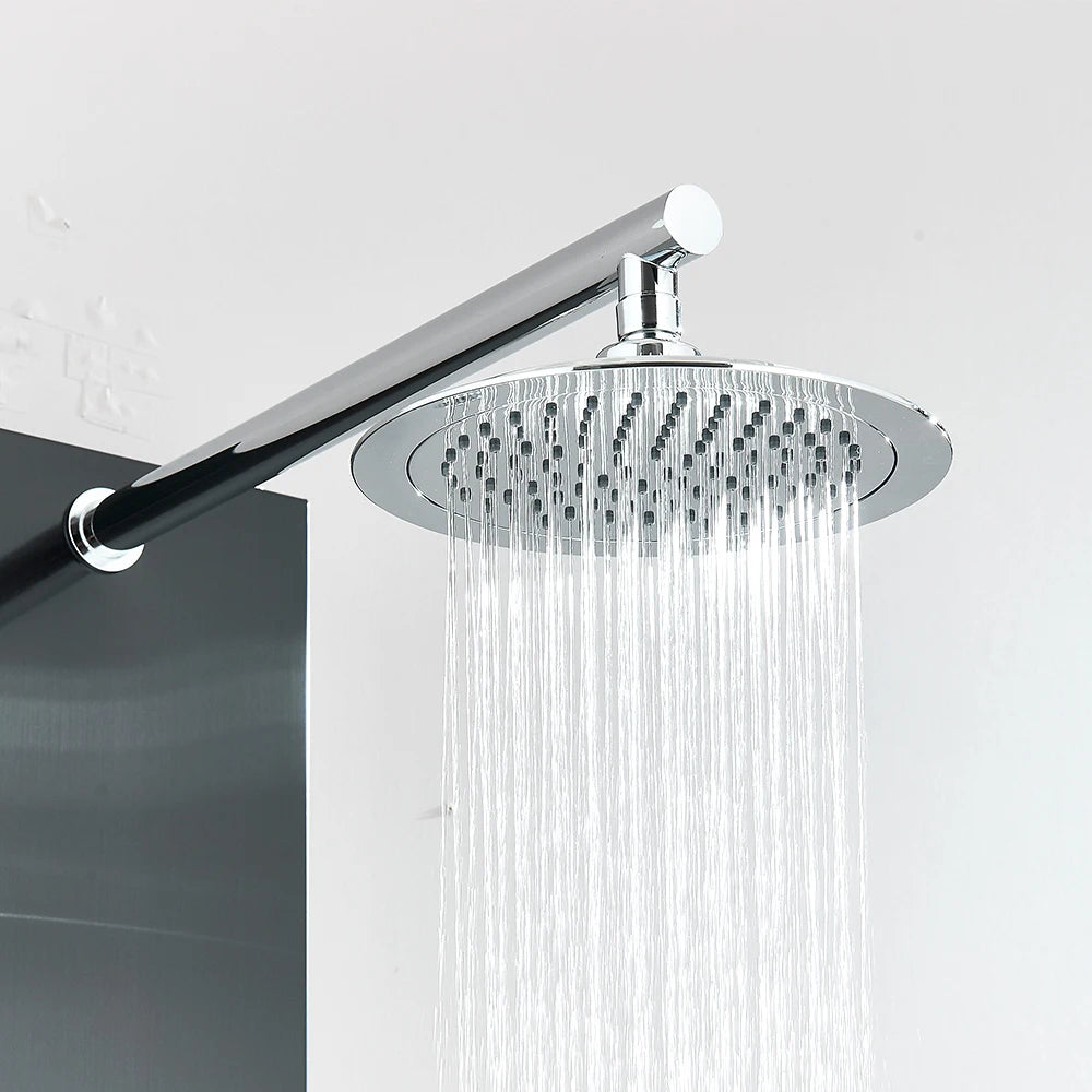 Black Shower Panel Column with Rain & Waterfall Shower Head, Massage Jets and Mixer Faucet